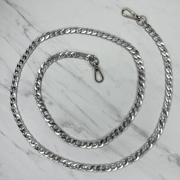 Silver Tone Flat Chain Link Purse Handbag Bag Replacement Strap - Picture 1 of 13